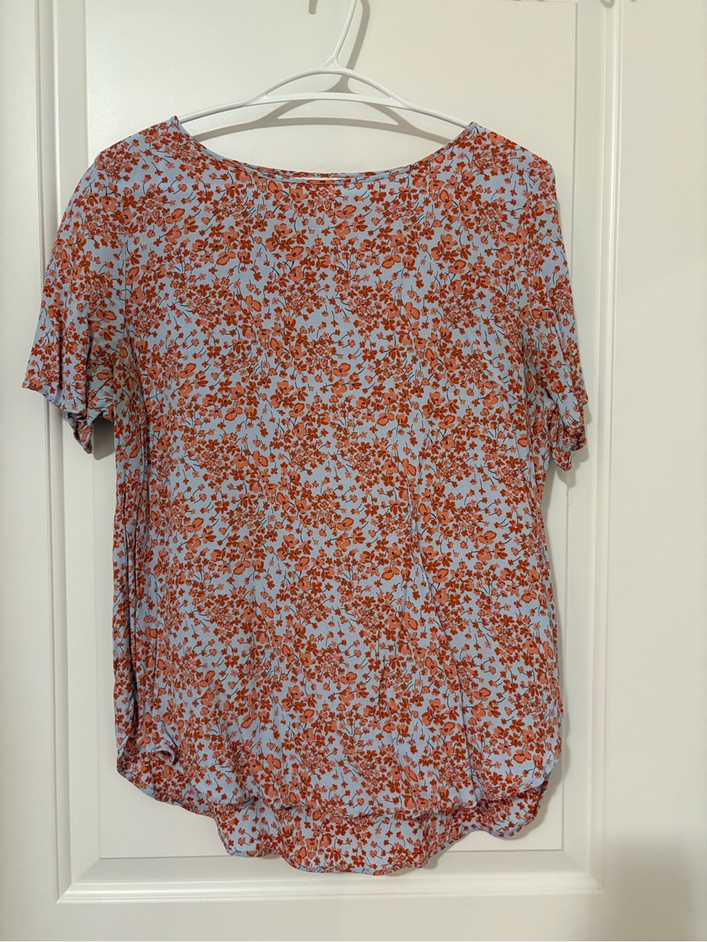Light Blue Floral Short Sleeve Women's Top